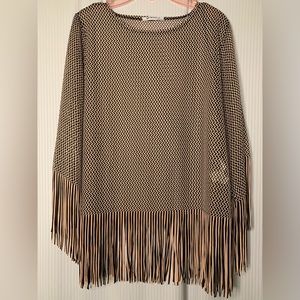 Zara Fringed Open Knit Sweater Top Peach and Black Size Small